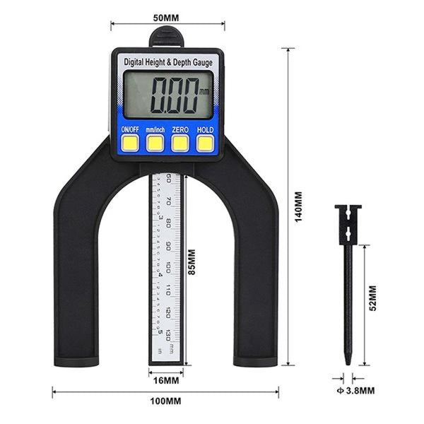 6-043R Mini Digital Height & Depth Gauge 0-80mm Range with Magnetic Base Self Standing For Saw Table Woodworking, Construction, Home Decoration