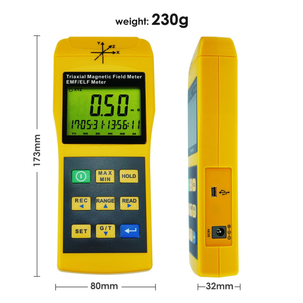 TM-192D Digital  Mini Triple Axis 2000Hz EMF ELF Magnetic Field Meter Gauss Meter 2000mG Datalogger with USB PC Software, Trifield Electromagnetic Field Detector