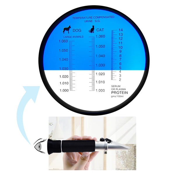 REC-300ATC Pet Clinical Refractometer with ATC, Tri-Scale Serum & Plasma Protein Test 2-14g/dl Urine Specific Gravity 1.000-1.060SG, Veterinary Vet for Cat and Dog Animal Testing