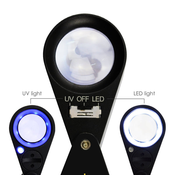 GEM-247 15x 21mm Optic Glass Jeweler Loupe 6 LED & UV Light Magnifier