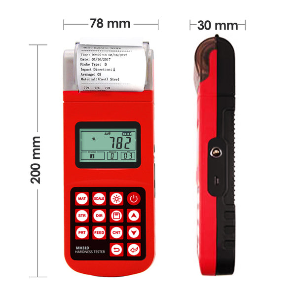 MH310 Portable Leeb Hardness Tester Meter Guage  170～960 HLD Steel Cast Iron LCD EL back-light  with integrated high speed thermal printer