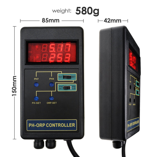 PHC-244 2 in 1 Digital pH & ORP Redox Controller with Separate Relays Replaceable Electrode with Calibration Solution