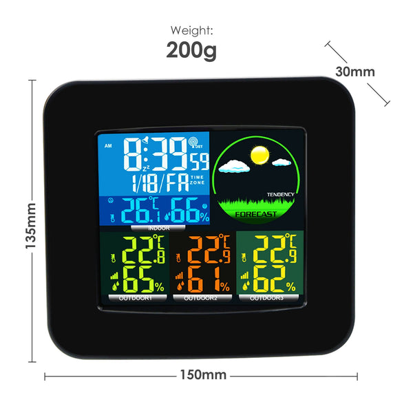 WEA-47_UK Digital Weather Station RCC MSF with 3 Indoor/ Outdoor Wireless Sensors, 6 kinds of Weather Forecast, Thermometer and Hygrometer