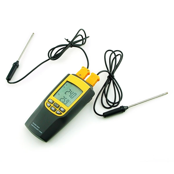 VA-8060 Digital K or J Type Thermocouple Thermometer, Dual-channel LCD Backlight Temperature Meter Tester with 2 extra Metal Probe