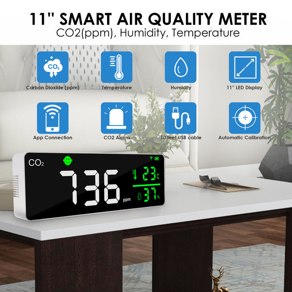 AQM-353 Smart WiFi CO2 Detector Indoor Air Quality Monitor Carbon Dioxide, Temperature, and Humidity Meter with NDIR Sensor and Air Convection Design for Grow Tent, Bedroom, Wine Cellars
