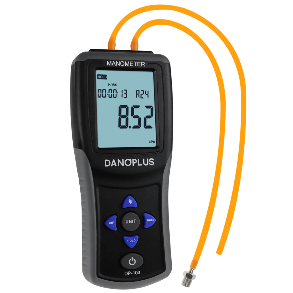 MAN-334 Digital Manometer Portable Air Vacuum / Gas Pressure Gauge Meter 12 Measurement Units with Backlight and Data storage Function Sing Pipe or Differential Pressure of 1-2 Pipes Detection