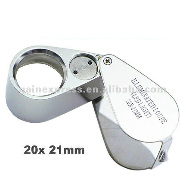 GM-20XX Mini 20x Magnifying Optical Glass LED Light Jeweler Loupe