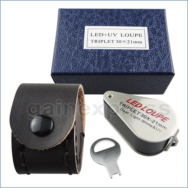 GM31 Mini 30X Jeweler Loupe Magnifier + LED & UV light 21mm lens
