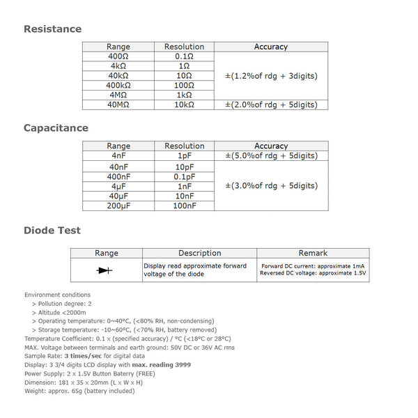 GVA-503 Resistance Capacitance Diode Test Multimeter Meter R/C SMD