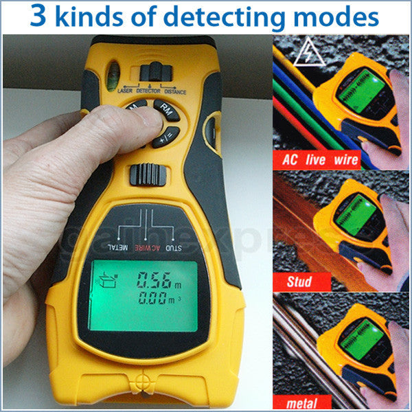 CK-109_yellow 5in1 Distance Meter Stud Metal Live Wire Detector & Laser Marker