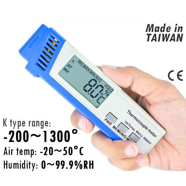 M0198855 Digital K type Thermocouple Thermometer With Air Ambient Temperature and Relative Humidity (RH) Made in Taiwan