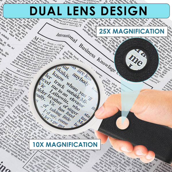 MLL-362 Multifunction Magnifier Double Lens 10x and 25x Magnification with AC/DC Power 5LED and 2UV Light 90mm Optical Lens Handheld or Desktop Used