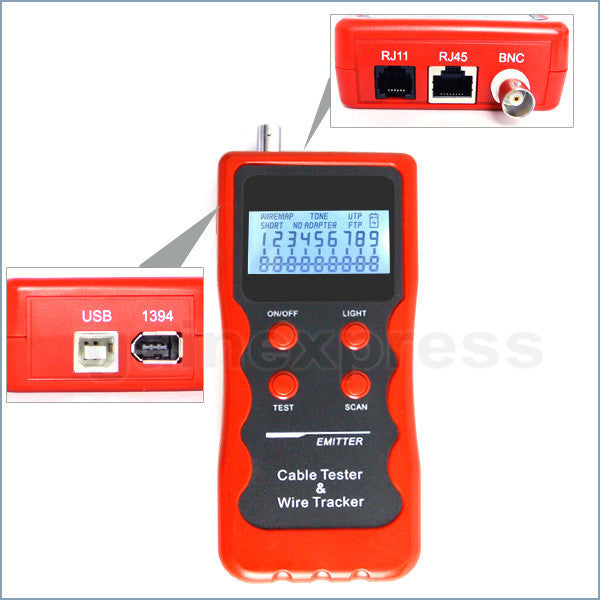 N03NF-838 Network Cable Tester RJ45 RJ11 BNC 1394 Line Phone Wire Tracker