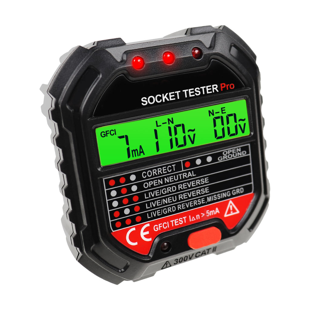PCM-340 Socket Tester Receptacle Detector with Red Light Test Result Indicator Outlet Tester for GFCI / Standard 3-Wire 120V Receptacles