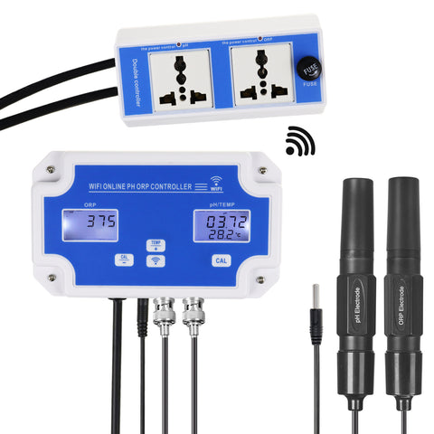 PHC-342 Digital PH / ORP Controller with Monitoring and Dosing in Water Digital pH Meter Redox Temp Tester App Remote Online Monitor for Swimming Pool Aquaculture Fishpond