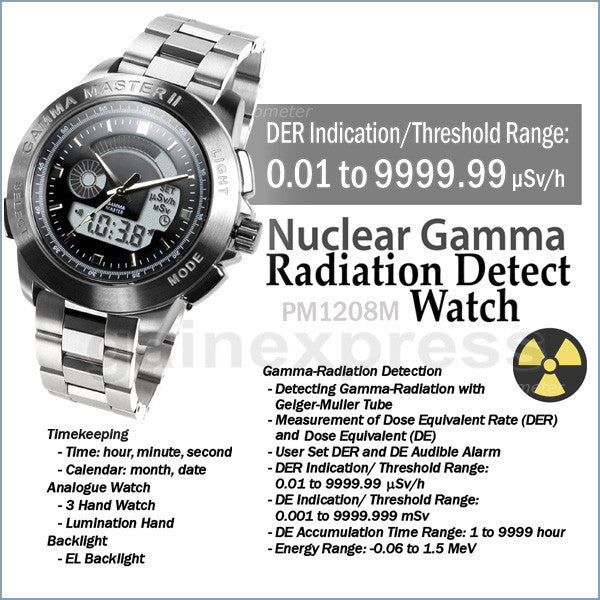 PM1208M_steel Gamma Master II Nuclear Gamma Radiation Detector Dosimeter Watch with Geiger-Muller Tube Sensor