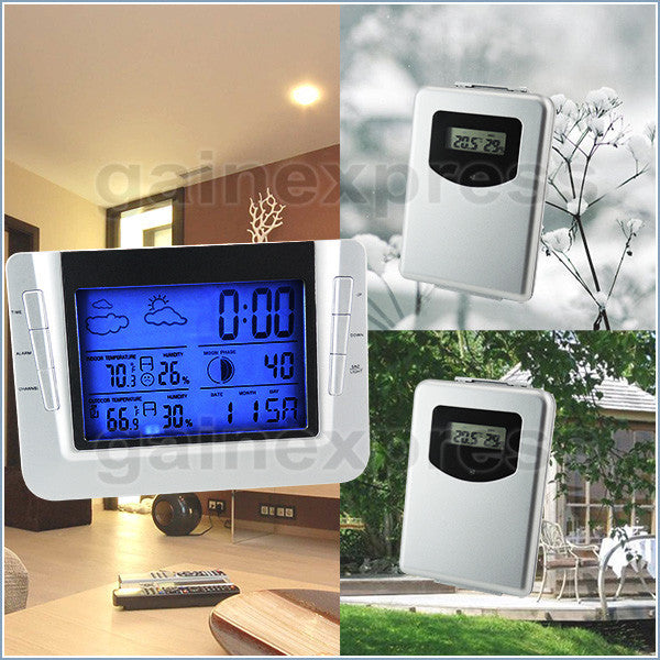 S08S608B_2S Wireless Weather Forecast Station Indoor Outdoor Temperature Humidity RCC Clock  with 2 sensors