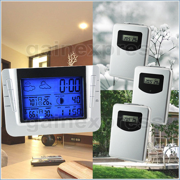 S08S608B_3S Indoor Outdoor Weather Forecast Station Temperature RCC Clock Calendar with 3 sensors