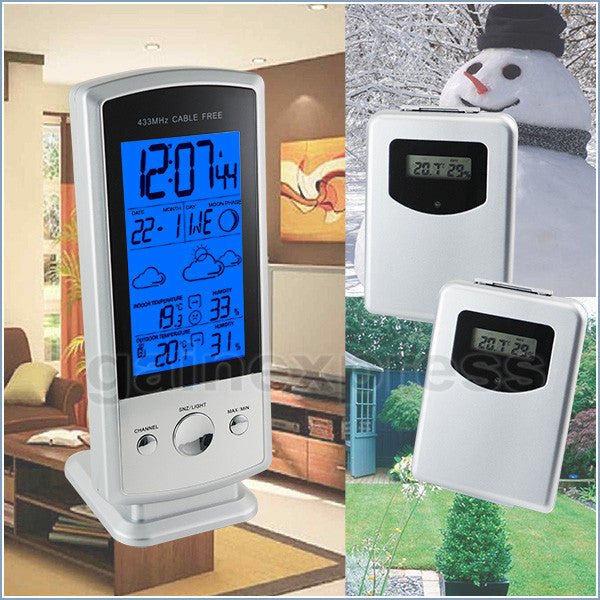 S08S613B_2S Indoor/Outdoor Wireless Digital Weather Forecast Station Humidity Temperature RCC Clock Calendar with 2 sensors