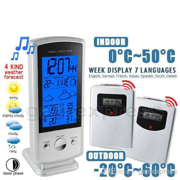 S08S613B_2S Indoor/Outdoor Wireless Digital Weather Forecast Station Humidity Temperature RCC Clock Calendar with 2 sensors