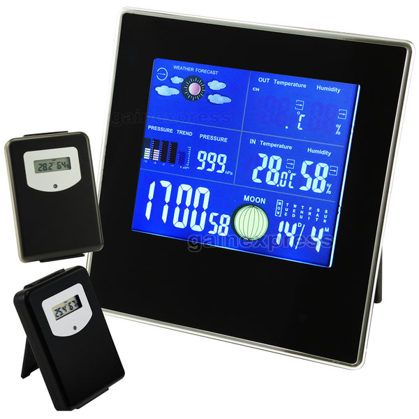 S08S620PV_2S Indoor/Outdoor Digital Wireless Weather Station Temperature Relative Humidity RH Air Pressure RCC DCF with Bar Chart + 2 sensors 110V / 220V