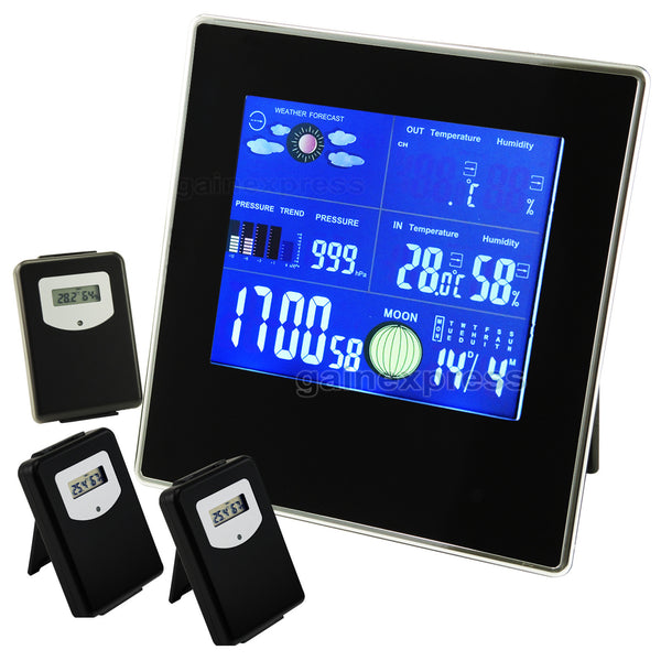 S08S620PV_3S Wireless Weather Station Indoor/Outdoor Temperature Humidity RH Air Pressure RCC DCF Barometer with Bar Chart + 3 sensors 110V / 220V