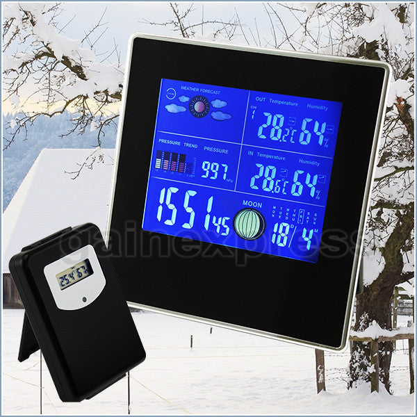 Indoor/Outdoor Wireless Weather Station Temperature Humidity RH Air  Pressure RCC DCF with Bar Chart 