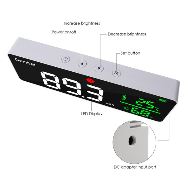 SLM-336 Smart Decibel Meter Large Colored LED Screen Display Sound Level Tester 30dB to 130dB Range Temperature Humidity Measurement