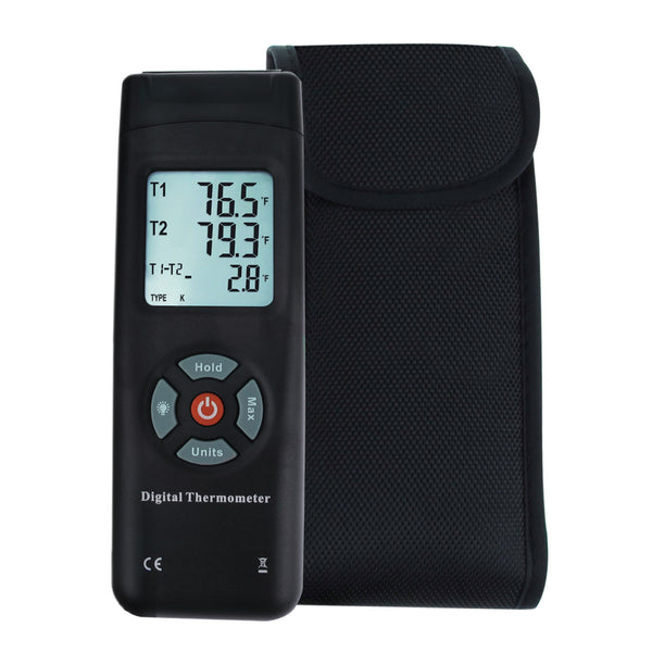 THE-26 Digital Thermometer Dual Type-K Thermocouples Probe Temperature  Instrument Large Display with Backlight