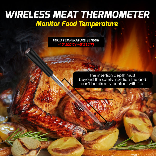 THE-372 Wireless Meat Thermometer for Remote Monitoring - Bluetooth Meat Thermometer Digital Cooking Thermometer with 165ft Wireless Range for Kitchen, BBQ, Oven, Smoker, Grill, and Rotisserie
