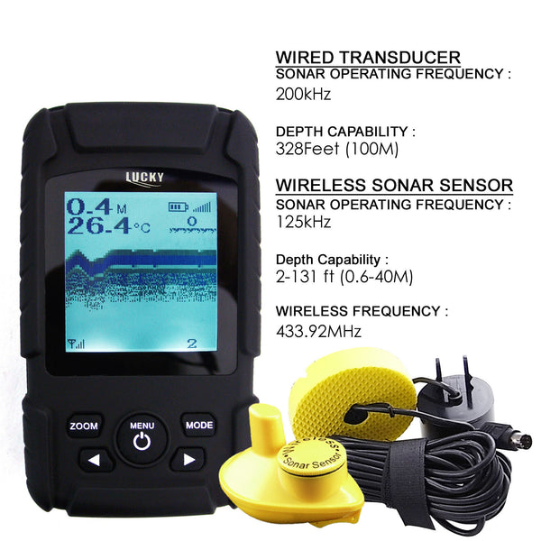 FF-718LI 2in1 Rechargeable Wired 100m Wireless 40m Fish Finder w/ Sensor & Sonar Transducer