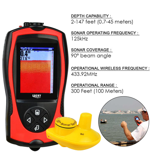 FF-1108-1CW Lucky Wireless Fish Finder 2~147ft Colored LCD Fishfinder Sensor Sonar Detector Fishing