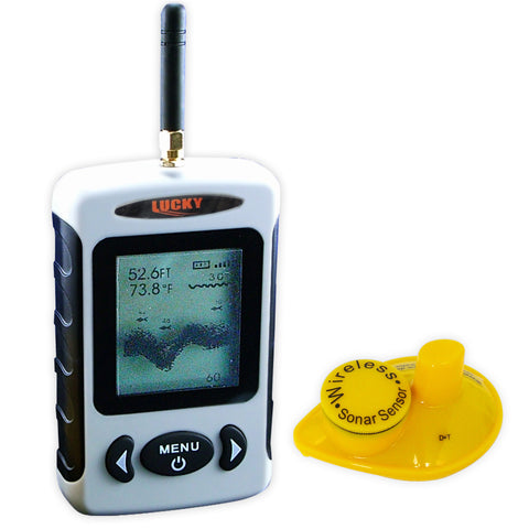 FFW-718 Lucky Portable Wireless Fish Finder Locator with 45m (135ft) Depth & 120m (400ft) Wireless Range, Display Water Temperature/ Fish Size & Location, Fishing Gear Tools for Fresh & Salt water, Ocean, Sea, Lake, River, Ice Icy Water, 90° beam angle