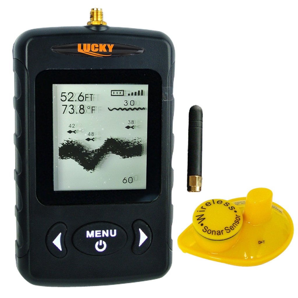 lucky fish finders Wireless Handheld Boat Wired Transducer Fishing Finder Sensor Sonar Waterproof Portable Depth Finders for Ice Fishing Sea Fishing Kayak : Electronics depth range FFCW-1108-1 LUCKY Wireless Fish Finder