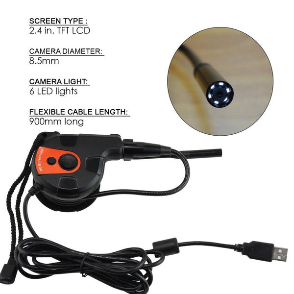 C0588AS USB HD 8.5mm Camera Video Inspection 6 LED Light Borescope Tape Style Endoscope
