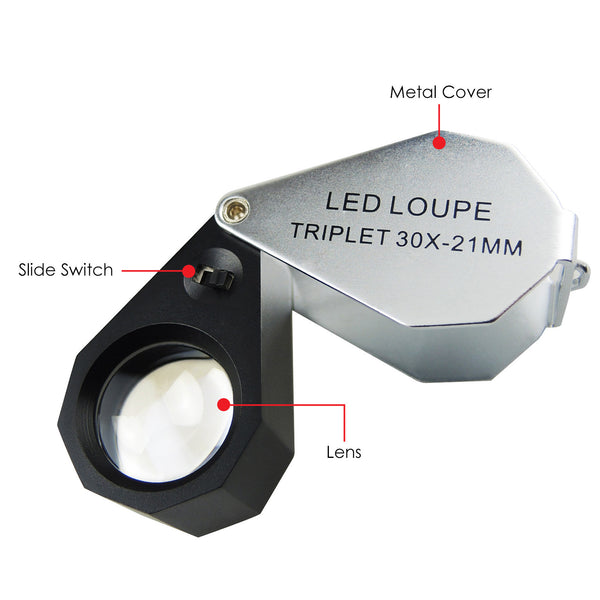 GM30 30X Jeweler Loupe Magnifier + 6 LED light , 21mm lens