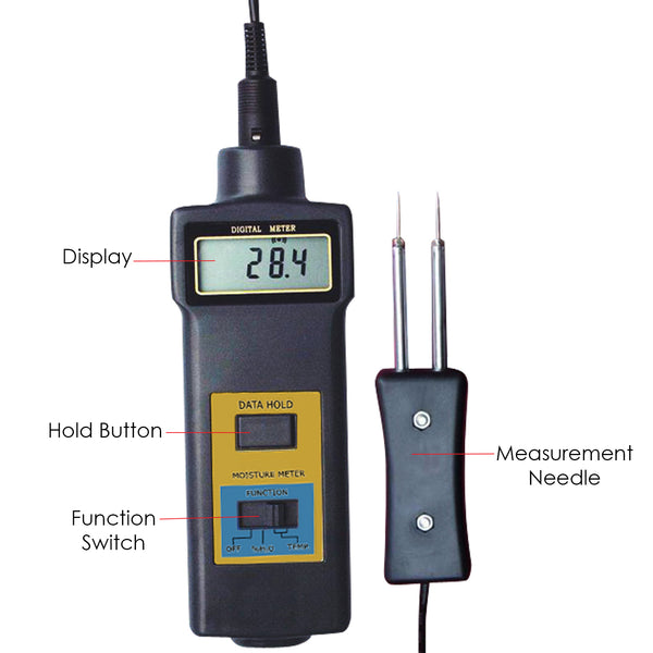 MC-7806 Digital Moisture Meter & Thermometer, Wood Cotton Paper