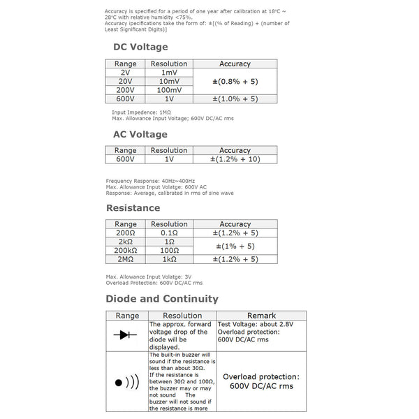 E04-008 Multimeter Dc AC Resistance Diode Tester w/ Backlight