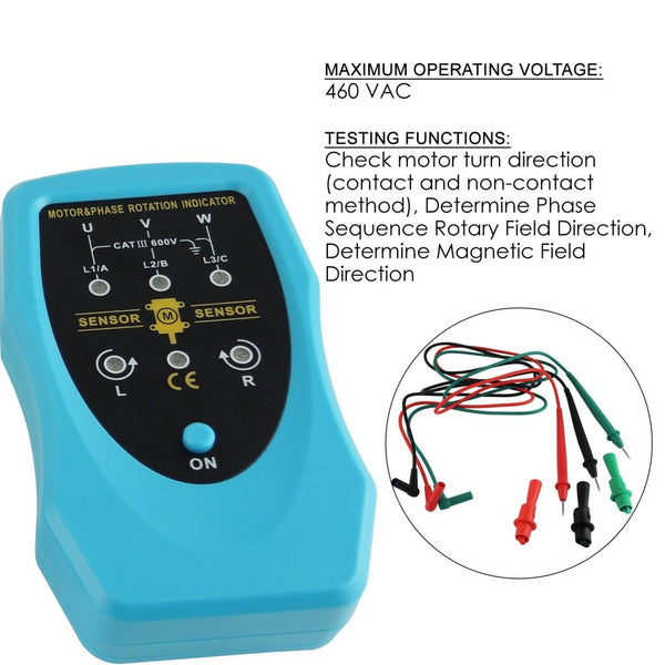 E04-035 Phase Sequence and Motor Rotation Conveyors Pump Tester Meter Tool 120~460VAC