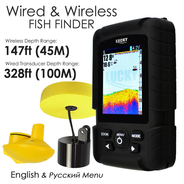 FF-718LIC 2-in-1 LUCKY Fishfinder Wireless/Wired Sensor English/Russian Menu 328ft/100m Waterproof Monitor Rechargeable Battery