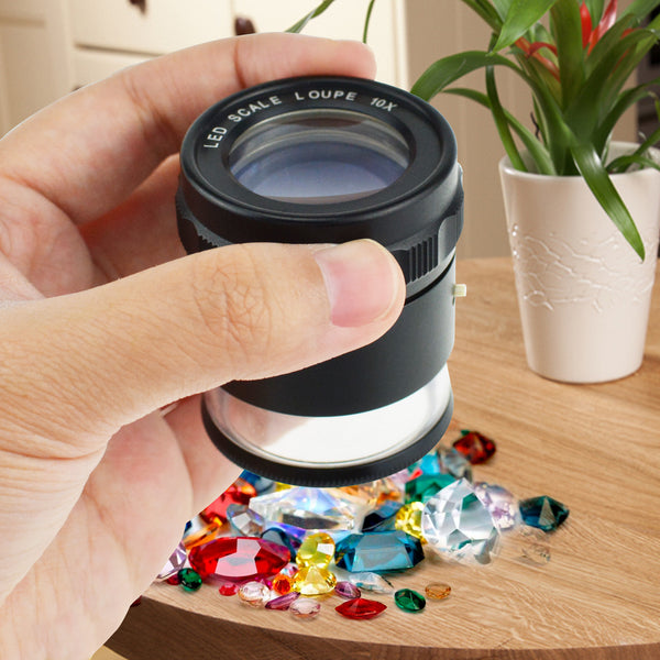 CLMG-7173_LED Magnifier Scale Loupe 10x Magnification 8 LED Light 20mm Scale Chart & 25mm Field of View