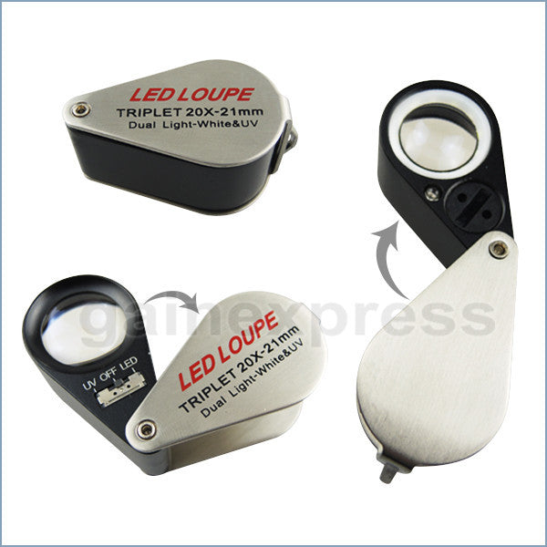GM21 Mini Jeweler Loupe 20X Magnifier + LED & UV light 21mm lens