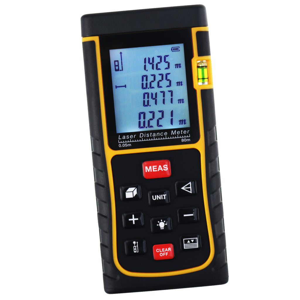 X01RZ-E80 Digital 80 Meter Laser Distance Area Volume Pythagorean Range Finder w/ Spirit Level