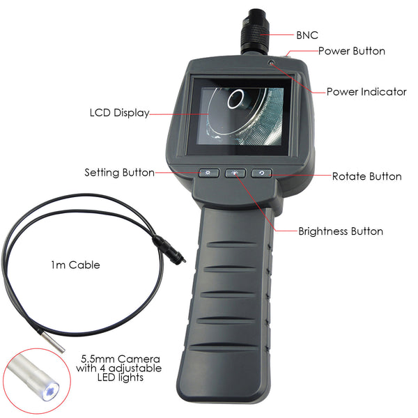 VID-71_5.5_1M Industrial 5.5mm Camera 2.4" HD Endoscope 1M Cable  Inspection 4 LED Borescope