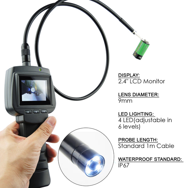 VID-71_9_1M Industrial 2.4 HD Endoscope 9mm Camera Snake Scope  IP67 Inspection Borescope Pipe 4 LED