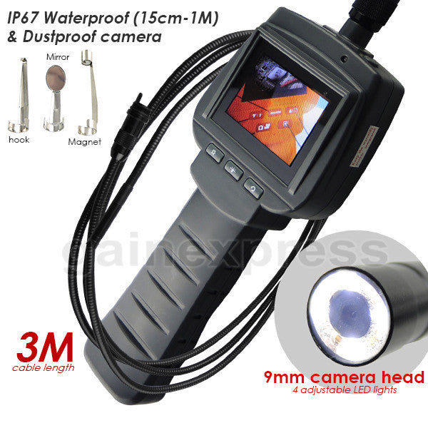 VID-71_9_3M 2.4" HD Industrial Endoscope 9mm Camera 4 LED Snake Scope Car Engine Inspection Tube Pipe 3 Meter Cable Borescope