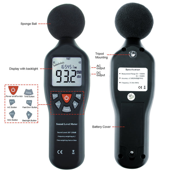 SLM-24 Professional Sound Level Meter with Backlit Display High Accuracy Measuring 30dB-130dB Compact Instrument